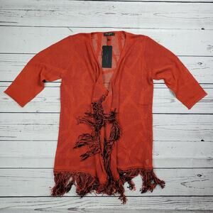 Miss Kelly 1999 Loose Knit Open Front Fringe Cardigan Sweater Women's Size Small